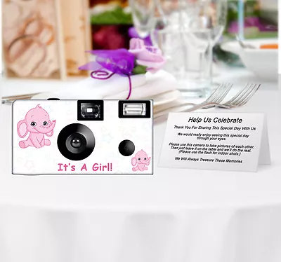 5 Elephant In Pink Single Use Disposable Cameras Baby Shower Cameras (F510923) • $83.45