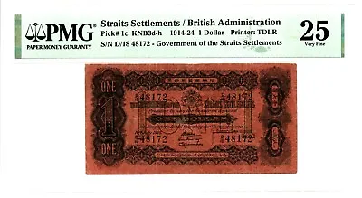 Straits Settlements: 1 Dollar 10.7.1916 Pick 1c KNB3d-h PMG Very Fine 25. • $658.88