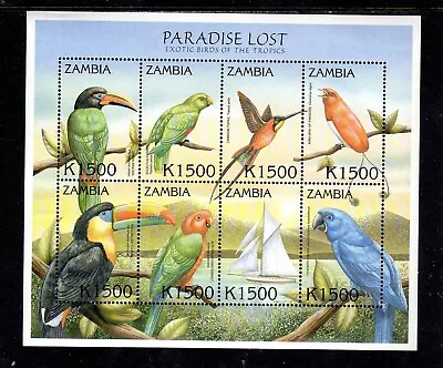 Zambia #886 2000 Birds Paridise Lost Mint Vf Nh O.g Sheet 8 • $0.80