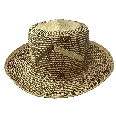 Vintage Panama Straw Natural Two-Tone Hat Marshall Field’s Tag Unisex Small • $24.99