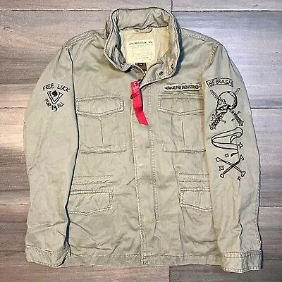 Alpha Industries M-65 Embroidered Field Jacket Army Green USA Mens Large • $199.99