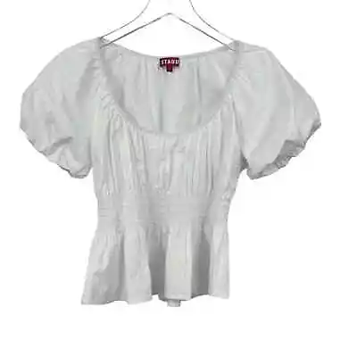 Staud Faye White Top Womens Small Ruched Short Sleeve Puff Sleeve • $79.99