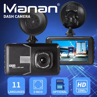 Manan FHD Dash Camera Video DVR Car Recorder 1080P LCD +32GB Card 11 Language • $39.99