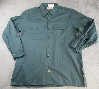 Vintage Dickies Mens Work Shirt Long Sleeve  17-17 1/2 X 34/35 Green Button Up • $19.95