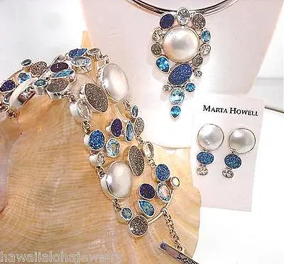 Marta Howell 925 STER Silver Bracelet Earrings Necklace Commemorative Sara Set • $2350
