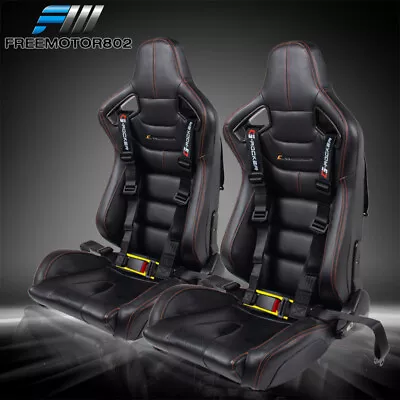 Adjustable Universal Racing Seat  + Dual Slider+ Belt X2 Black PU Carbon Leather • $408.99