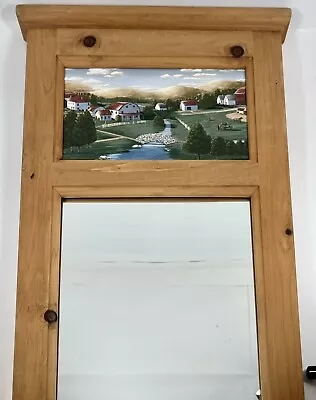 Vintage Wood HandPainted Country Village Scene Decor Folk Art Gallery Mirror • $44