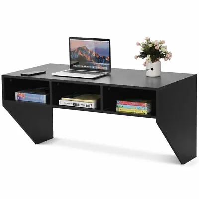 Wall Mounted Floating Computer Table Desk Home Office Furni Storage Shelf Black • $94