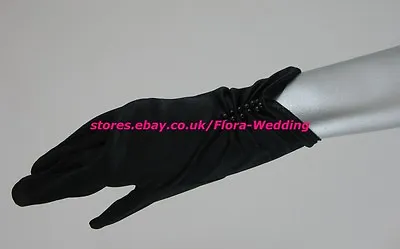 £3.99 • Buy Satin BLACK SHORT FINGERED Bridal Wedding/Prom/Opera/Fancy GLOVE,Pearls,10 L