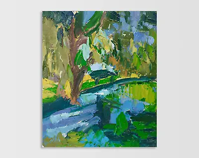 Original Landscape Oil Painting Abstract Park Trees Still Life Artwork 10 X 12 • $70