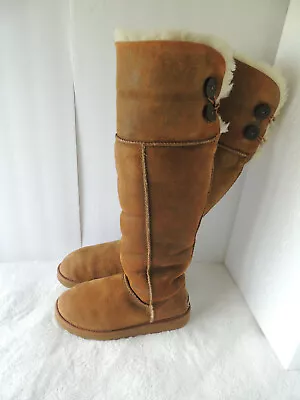 Ugg Over The Knee Bailey Button Bomber Jacket Chestnut Boots Sz 7 • $399