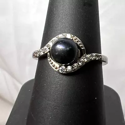 925 Sterling Silver Black Pearl Signet Ring Size 8 US 2.65g • $22.99