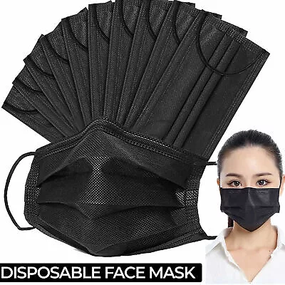 50 PCS Disposable Face Mask Non Medical Surgical 3 Ply Ear Loop Black Masks USA • $7.95