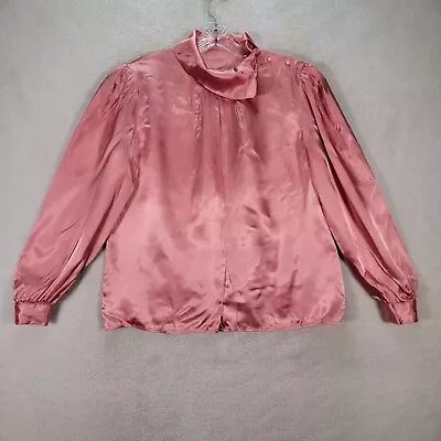 Vtg Unbranded Womens Tops Size M Pink Satin High Neck Puff Sleeve Unique Blouse • $11.87