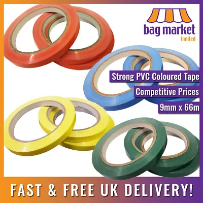 9mm X 66m Strong Vinyl Sealing Coloured Tape | Butcher/Neck Sealer/Food Bag/PVC • £4.50