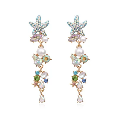 Enamel Multicolor Crystal Pearl Starfish Earrings Earbob Dangle Women's  Jewelry • $6.99