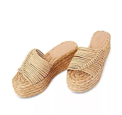$180 • Buy PALOMA BARCELÓ Women's Rafna Natural Raffia Espadrille Wedge Sandals EU38 / US 8