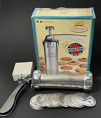 Vintage Marcato Aluminum Biscuits Cookie Press Metal Italy  20 Discs Spritz • $19.99