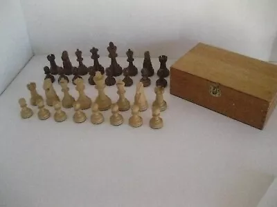 Vintage Wood Chessmen Complete Set Of 32 Felt Bottom With Carrying Case No Board • $26