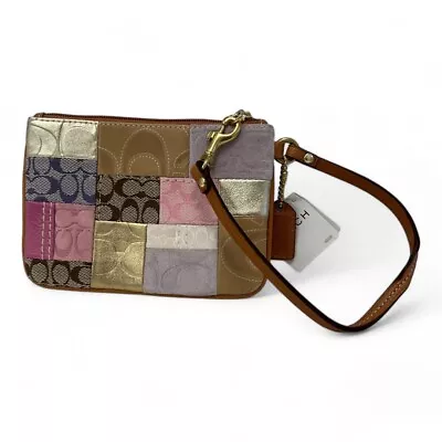 COACH Small Multi Colour Patchwork Leather Textile Wristlet Zip Purse NEW T06  • £9.99