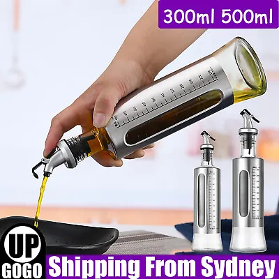 Glass Oil Dispenser Spout Olive Vinegar Pourer Stainless Steel Kitchen Bottle AU • $14.95