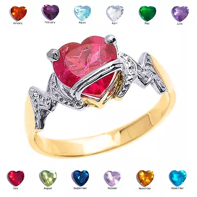 10k Gold Heart CZ Birthstone  MOM  Ring • $167.99