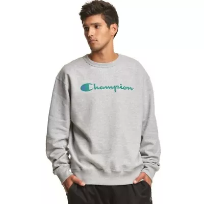 Champion Men's Fleece Sweatshirt Powerblend Long Sleeve Crew Neck Script Logo • $30.19