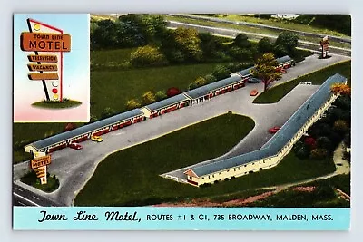 Postcard Massachusetts Malden MA Town Line Motel Aerial 1950s Unposted Chrome • $6