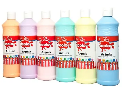 6 X 600ml Bottles Scola PASTEL Colour Artmix Ready Schools Mix Poster Paint • £16.99