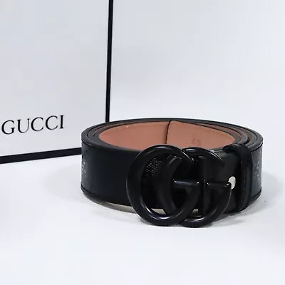 Gucci Black Imprime Monogram Belt Black GG Bucke Sz 36/38 • $98