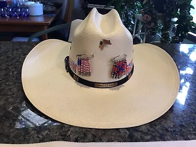 Vintage Stetson THUNDERBIRD 5X Cowboy Hat Natural 6 7/8 MYRTLE BEACH BEADED PINS • $29.90