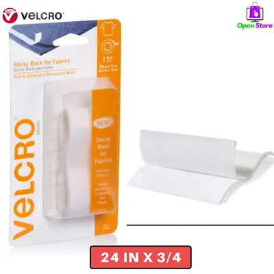 White Permanent Sticky Back Fabric Tape 24 In X 3/4 Peel And Stick Velcro Brand • $5.99