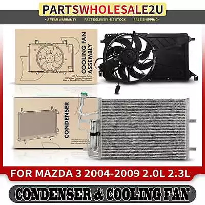 A/C Condenser & Radiator Cooling Fan Assembly Kit For Mazda 3 04-09 2.0L 2.3L • $172.99