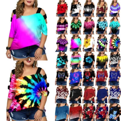 £12.79 • Buy Plus Size Womens Print Cold Shoulder Tops T Shirt Ladies Summer Party Blouse Tee