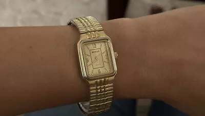 Vintage Benrus Ladies Watch Gold Plated Square Stretch Band • $20