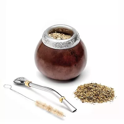 Yerba Mate Gourd Set With Mate Tea Cup Bombilla And Brush Brown • $28.34