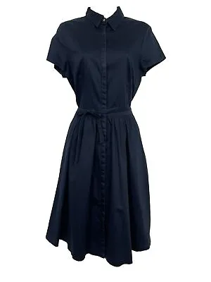 Laura Clement La Radoute Dress Blue Fit & Flare Short Sleeve 50s Collar Size 14 • £14.99