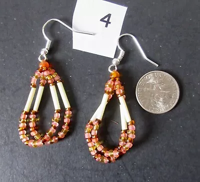 2 Loop Bead/quill Earring W/ ORANGE -- J St John Passamaquoddy (d)- 9 Options • $6.50