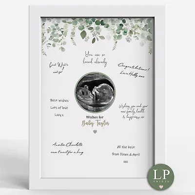 £8.99 • Buy Personalised Baby Shower Scan Photo Guestbook Print Sage Green
