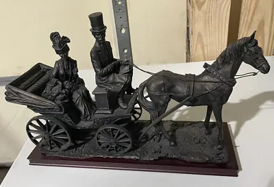 Vintage Horse Drawn Carriage Figure On Wooden Base • $320