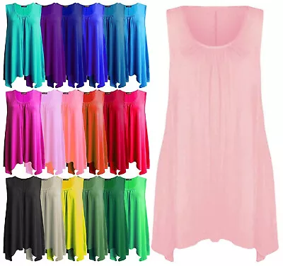 £7.99 • Buy Women Plus Size Hanky Hem Ladies Long Sleeveless Scoop Neck Vest Top 8-26