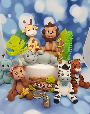 Baby Safari Jungle Animals Edible Fondant Leaves  Birthday Cake Topper • £117