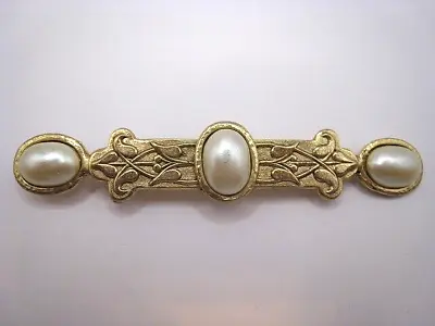 Vintage Faux Pearl Floral Gold Tone  Bar  Brooch  • $6