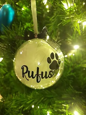 £6.80 • Buy Personalised Pet Cat Dog Christmas Bauble Hanging Memorial White Feather Gift 