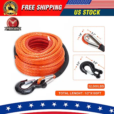 SPARKWHIZ 1/2 X100ft 32000lbs Synthetic Winch Line Rope Cable Kit For SUV UTV • $98.80