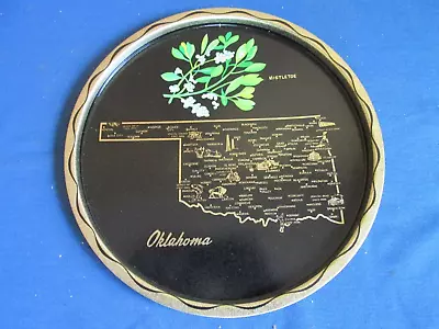 Vintage Souvenir Oklahoma Mistle Toe Black/Gold 11” Round Metal Tray • $17