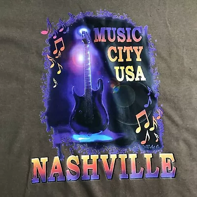 T Shirt Ring Spun Cotton Nashville Brown Music City Graphic Guitar Size XL • $9.99