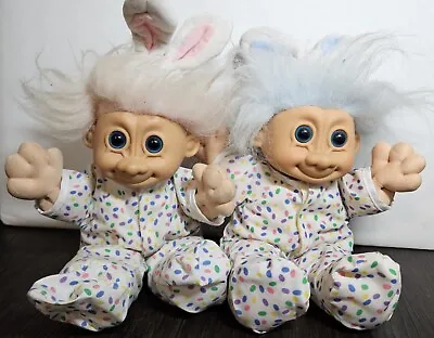 2 Russ Berrie Troll Kidz Easter Bunny Ears Jelly Beans Pajamas Pink&blue Hair • $32