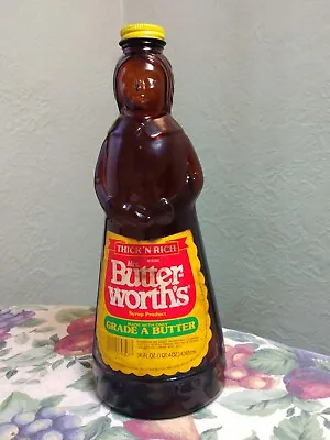 Mrs Butterworth's Syrup 11” Amber Glass Bottle 36oz With Metal Cap & Label • $25