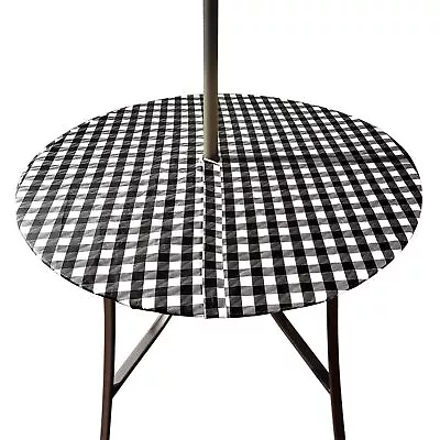 Vinyl Round Fitted Tablecloth With Zipper And Umbrella Hole Outdoor Oil Waterpr • $23.06